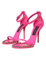 Dolce & Gabbana Pink Leather Crystal Heels Sandals Shoes - EU39/US8.5 - Sandals