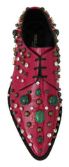 Dolce & Gabbana Pink Leather Crystals Dress Broque Shoes - EU41/US10.5 - Flats