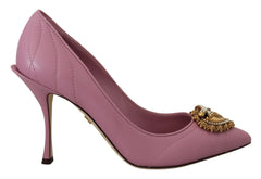 Dolce & Gabbana Pink Leather Heart DEVOTION Heels Pumps Shoes - Heels