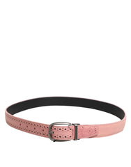 Dolce & Gabbana Pink Leather Perforated Detailing Buckle Belt - 95 cm / 38 Inches - Belts