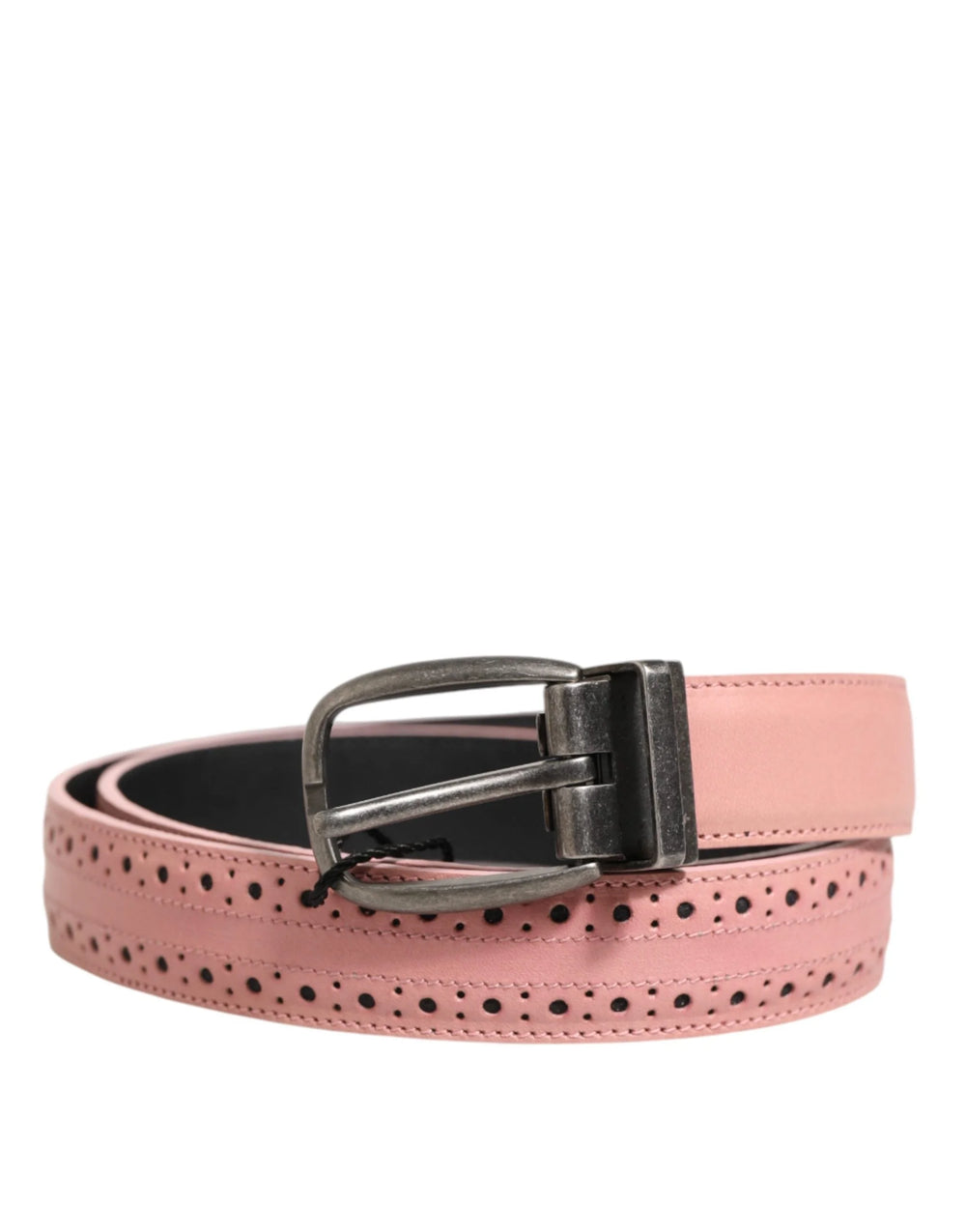 Dolce & Gabbana Pink Leather Perforated Detailing Buckle Belt - 95 cm / 38 Inches - Belts