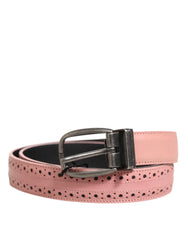Dolce & Gabbana Pink Leather Perforated Detailing Buckle Belt - 95 cm / 38 Inches - Belts