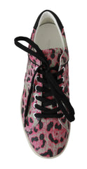 Dolce & Gabbana Pink Leopard Print Training Leather Flat Sneakers - EU42/US9 - Sneakers