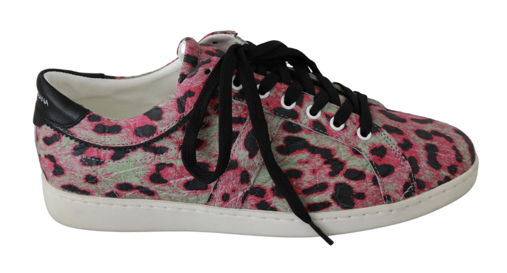 Dolce & Gabbana Pink Leopard Print Training Leather Flat Sneakers - EU42/US9 - Sneakers