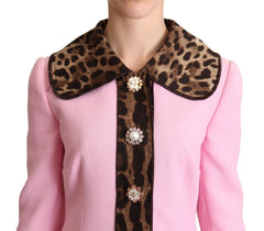Dolce & Gabbana Pink Leopard Wool Trenchcoat Jacket - IT38|XS - Trench Coats