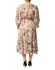 Dolce & Gabbana Pink Lily Print A-line Pleated Maxi Dress - IT38 | XS