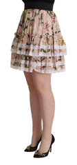 Dolce & Gabbana Pink Lily Print Silk Mini Tiered A-line Skirt - IT42|M - Skirts