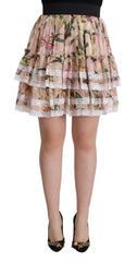 Dolce & Gabbana Pink Lily Print Silk Mini Tiered A-line Skirt - IT42|M - Skirts
