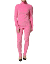Dolce & Gabbana Pink Logo Monogram Long Sleeve Jumpsuit Dress - IT40|S