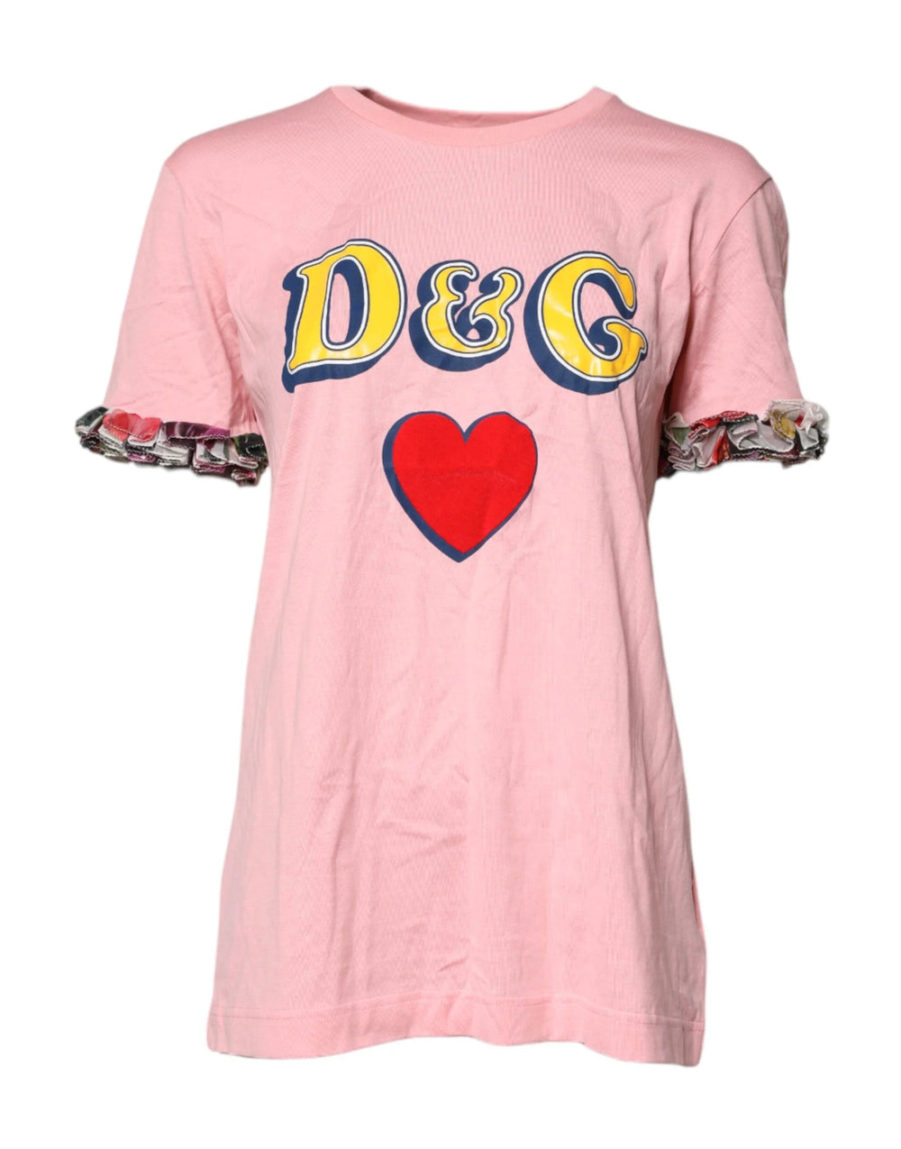 Dolce & Gabbana Pink Logo Print Cotton Crew Neck Tee T-shirt - IT40|S - T-Shirts