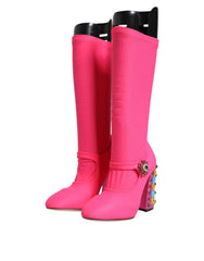 Dolce & Gabbana Pink Nylon Crystal Vally High Boots Shoes - EU35.5/US5