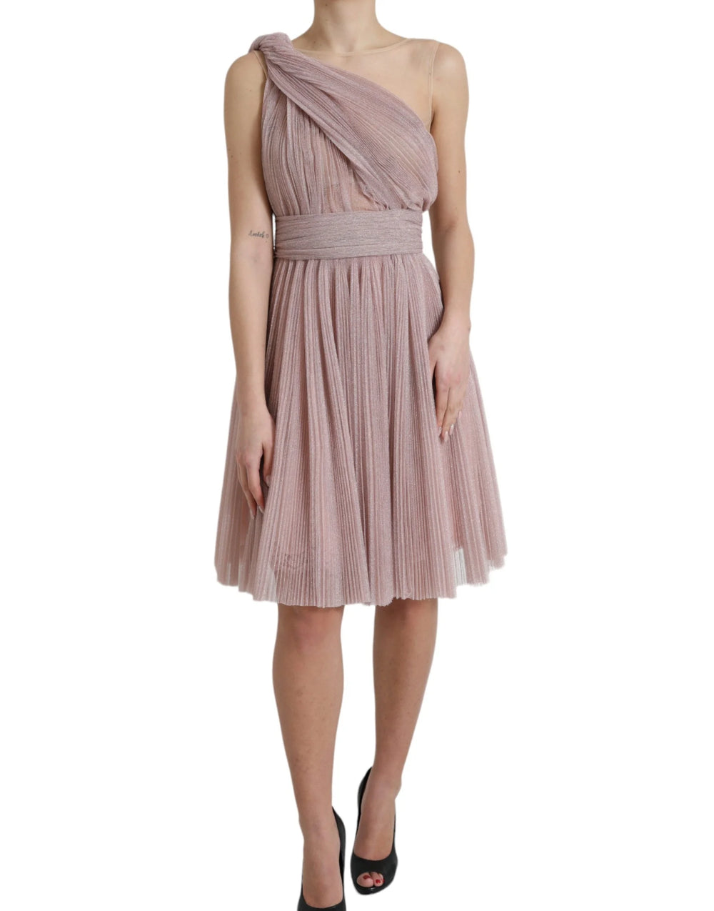 Dolce & Gabbana Pink One Shoulder Pleated Lame Tulle Dress - IT40|S - Dresses