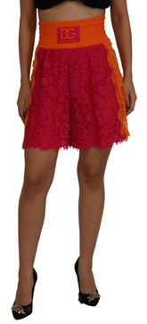 Dolce & Gabbana Pink Orange Lace Cotton High Waist Shorts - IT40|S - Short Trousers