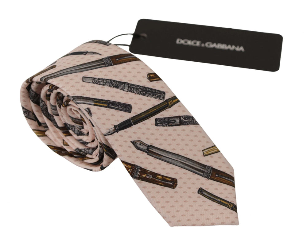 Dolce & Gabbana Pink Pen Dots Print 100% Silk Adjustable Neck Accessory Tie - Neckties