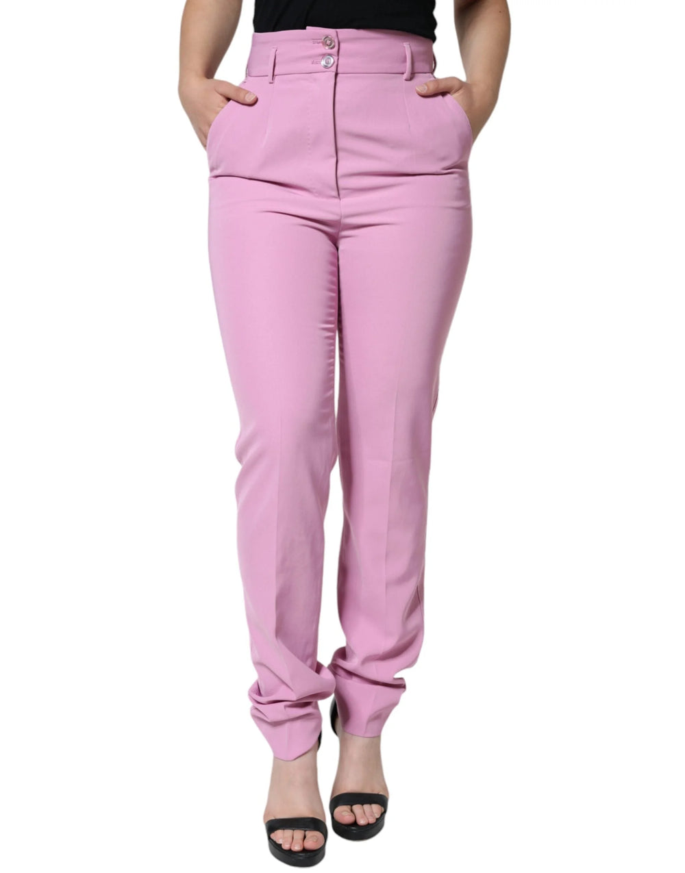 Dolce & Gabbana Pink Polyester High Waist Women Tapered Pants - IT42|M - Trousers