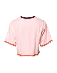 Dolce & Gabbana Pink Print Cotton Short Sleeves Cropped Top - T-Shirts