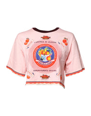 Dolce & Gabbana Pink Print Cotton Short Sleeves Cropped Top - T-Shirts