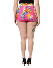 Dolce & Gabbana Pink Printed High Waist Hot Pants Shorts - Short Trousers