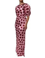 Dolce & Gabbana Pink Red Polka Dot Silk Satin Maxi Gown Dress - IT40|S - Dresses