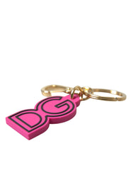 Dolce & Gabbana Pink Rubber Gold Tone Metal DG Logo Keyring Keychain - Keychains