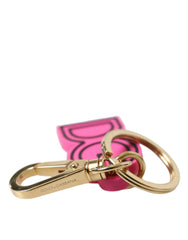 Dolce & Gabbana Pink Rubber Gold Tone Metal DG Logo Keyring Keychain - Keychains