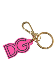 Dolce & Gabbana Pink Rubber Gold Tone Metal DG Logo Keyring Keychain - Keychains