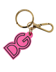 Dolce & Gabbana Pink Rubber Gold Tone Metal DG Logo Keyring Keychain - Keychains
