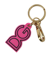 Dolce & Gabbana Pink Rubber Gold Tone Metal DG Logo Keyring Keychain - Keychains