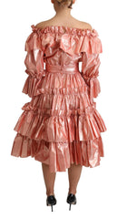 Dolce & Gabbana Pink Ruffled Dress Silk Cotton Gown Dress - Dresses