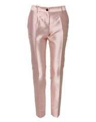 Dolce & Gabbana Pink Satin High Waist Tapered Pants - IT36|XXS - Trousers