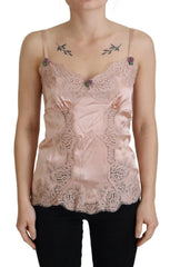 Dolce & Gabbana Pink Satin Lace Roses Tank Top Lingerie - Camisoles