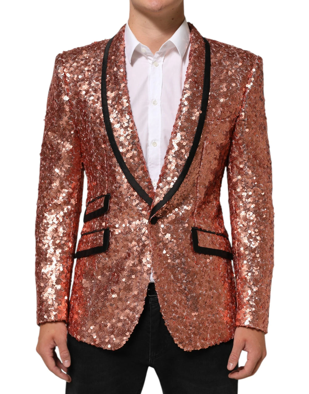 Dolce & Gabbana Pink Sequin SICILIA 1 Button Men Suit Blazer - Sport Jackets