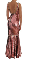 Dolce & Gabbana Pink Sequined Sheath Crystal Dress Gown - IT40|S - Dresses