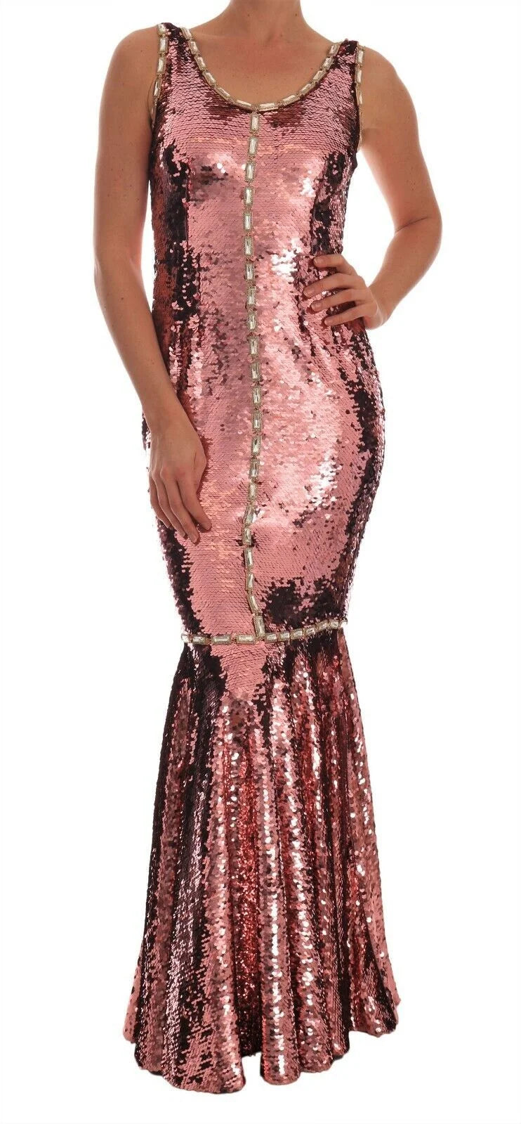 Dolce & Gabbana Pink Sequined Sheath Crystal Dress Gown - IT40|S - Dresses