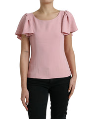 Dolce & Gabbana Pink Short Sleeves Round Neck Blouse Top - IT44 | L - Blouses