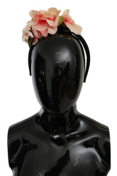 Dolce & Gabbana Pink Silk Black Floral Headband Logo Diadem - Headbands