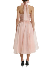 Dolce & Gabbana Pink Silk Chiffon Halter A-line Pleated Midi Dress - Dresses