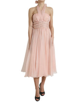 Dolce & Gabbana Pink Silk Chiffon Halter A-line Pleated Midi Dress - Dresses