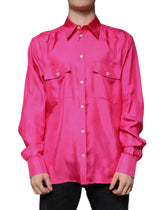 Dolce & Gabbana Pink Silk Collared Button Down Men Shirt - IT43 | 2XL - Shirts