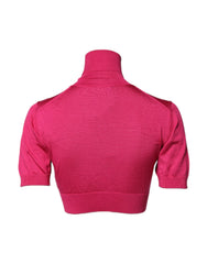Dolce & Gabbana Pink Silk Knitted Turtleneck Cropped Top - Sweaters