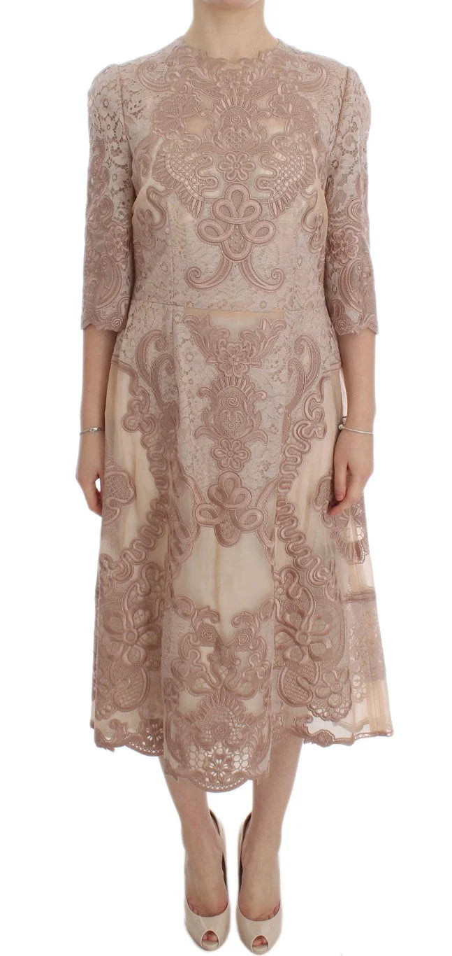 Dolce & Gabbana Pink Silk Lace Ricamo Shift Gown Dress - IT38|XS - Dresses
