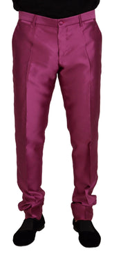Dolce & Gabbana Pink Silk Slim Trousers Dress Formal Pants - Trousers
