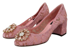Dolce & Gabbana Pink Taormina Lace Crystal Pumps Pastel Shoes - Heels