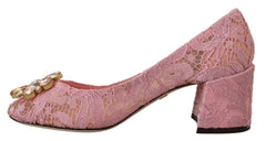 Dolce & Gabbana Pink Taormina Lace Crystal Pumps Pastel Shoes - Heels