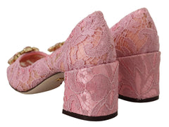Dolce & Gabbana Pink Taormina Lace Crystal Pumps Pastel Shoes - Heels