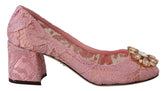 Dolce & Gabbana Pink Taormina Lace Crystal Pumps Pastel Shoes - Heels