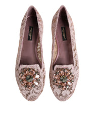 Dolce & Gabbana Pink Taormina Lace Crystals Flats Shoes - EU36.5/US6 - Flats