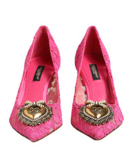 Dolce & Gabbana Pink Taormina Lace DEVOTION Pumps Shoes - EU35.5/US5 - Heels