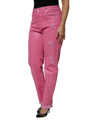 Dolce & Gabbana Pink Tattered Mid Waist Tapered Denim Jeans - Jeans