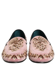 Dolce & Gabbana Pink Velvet Floral Embroidery Loafers Shoes - EU44/US11
